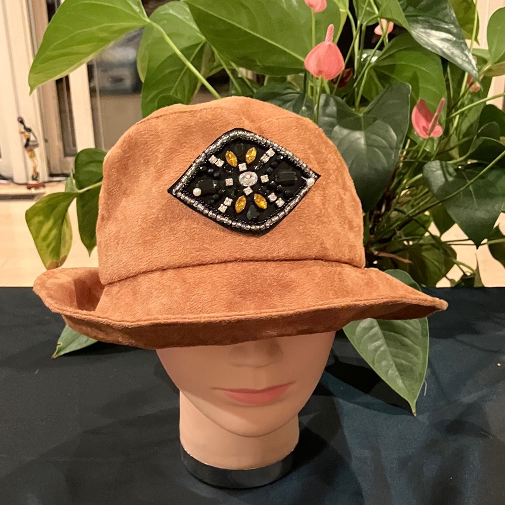 Stylish Camel Brown Bucket Hat with Embellishment